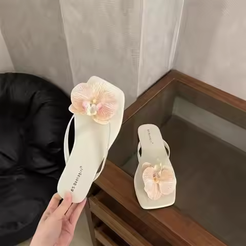 Fashion Sweet Butterfly Orchid Slipper Elegant Summer Flower Flip Flops Vacation Out Wear Women's Sa