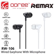 REMAX RW106 WIRED EARPHONE WITH MICROPHONE 3.5MM IN EAR AUDIO JACK MUSIC EARPHONE WITH MIC RW-106