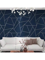 1捲藍色條紋自粘壁紙,易撕取和黏貼,防水和可拆卸,適用於客廳、廚房、臥室、家具裝修和家居裝飾