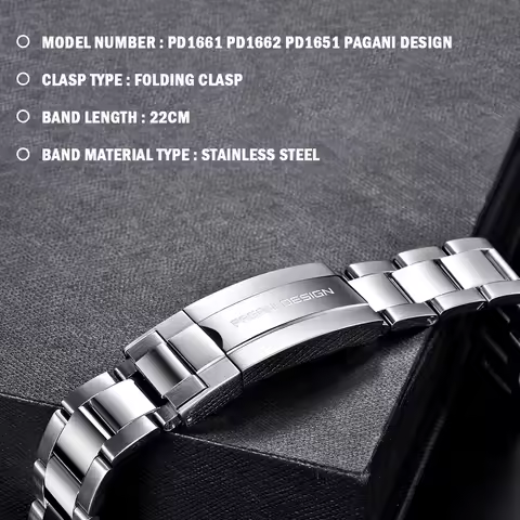 PAGANI DESIGN Official Original Suitable PD1644 PD1662 PD1651 Silver Bracelet Width 20MM Waterproof