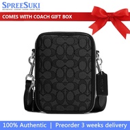 Coach Handbag In Gift Box Stanton Crossbody In Signature Jacquard Silver Charcoal Black # CH097