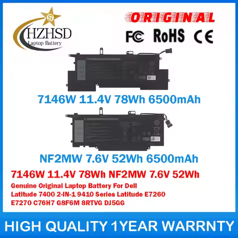 7146W 11.4V 78Wh NF2MW 7.6V 52Wh Genuine Original Laptop Battery For Dell Latitude 7400 2-IN-1 9410 