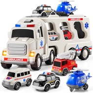 5-in 1 Play Ambulance Toy Vehicle Toddler Truck Toys for 3 4 5 6 7 Year Old Boys - Friction Powered 