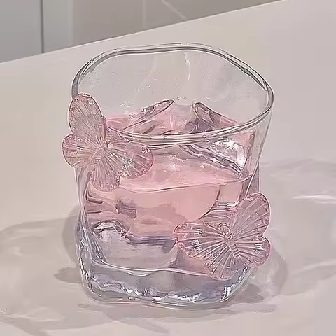 Butterfly Transparent Whiskey Twisted Glass Cup,High Beauty Water Cup Beer Glass Household Juice Gla