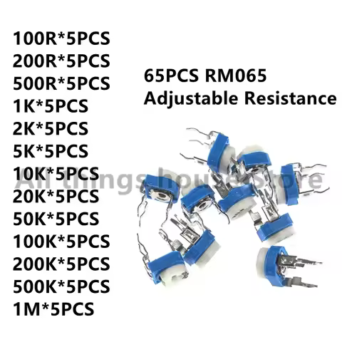 65PCS Trimmer Potentiometer RM065 Adjustable Resistance 100R~1M Potentiometers 1K 5K 10K 20K 50K 100