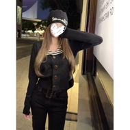 Cardigan Knit Top Autumn Winter Lazy Style Women Long Sleeve 2025 Short Navy Collar Slim-fit Korean 