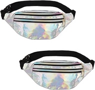 ROROJOYMA Pack of 2 Laser Bum Bag Bum Bag 80s Women's Adjustable Strap Waist Bag for Outdoor Travel