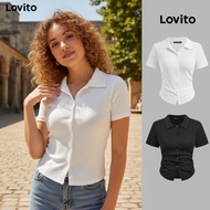 (trendy6)Lovito Casual Shirt Ruched Button T-Summer/Spring Shirt for Women L128ED445 Lovito Hate Taa