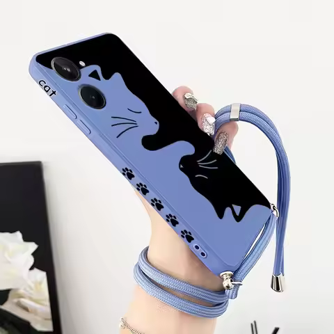 Hug Kitten Crossbody Lanyard Silicone Phone Case For OPPO Realme 10 9 9i 8 8i 7i 6 Pro Plus C35 C30 