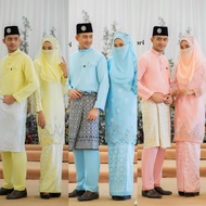 Full Set Baju Kahwin/Nikah/Sanding/Tunang Walinong Sari Couple Set Yellow, Sky Blue, Peach Plus Size 36 - 56