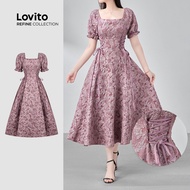 (lovito Refine) Elegant Dress Jacquard Criss Cross Spring/summer Pink Dress for Women LR23E357 (Lovi