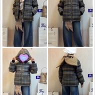 BURBERRY英國藍綠格紋連帽鵝絨外套S