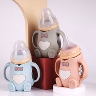 ▦Baby bottle glass anti-fall Newborn baby Newborn baby bottle Wide caliber Anti-colic Children s bottle with straw