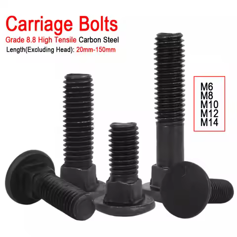 5/10/20pcs M6 M8 M10 M12 M14 GB12 Grade 8.8 High Tensile Black Truss Round Head Square Neck Carriage