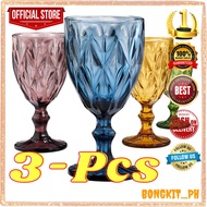 (3-PCS) Classy Goblet Glass 330ml Water Goblet Wedding Wine Glass Diamond Cut Vintage Goblet Glass