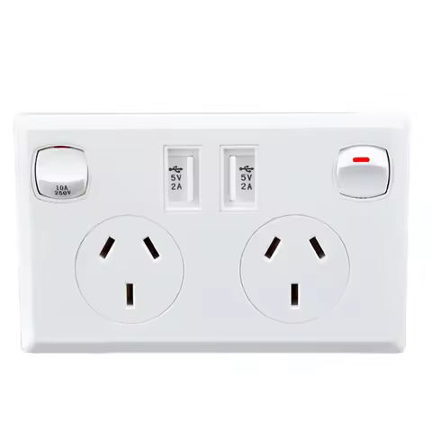 Australian Standard Usb Wall Dual Socket with 2gang Switch, Au Plug Adapter Mobile Phone Charging Po