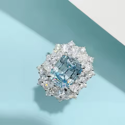 4ct Aquamarine Moissanite Ring for Women, PT950 Platinum Setting, Clear Hue & Dazzling Shine, Versat