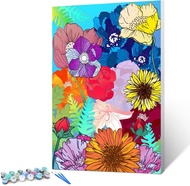 Fuinkqe Paint by Numbers Kit for Adults Beginners, DIY Flowers Adult Painting by Number on Canvas, E