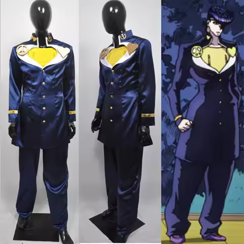 Anime JoJo's Bizarre Adventure Josuke Higashikata Cosplay Costume Blue Suit Uniform Party Carnival H