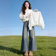 White Drawstring Narrow Waist Raglan T-shirt - Loose Casual Sweater Top for Women | 10787