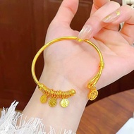 cod 24K Gold Womens Peace & Joy Bracelet | AU999 Pure Gold embossed auspicious text enamel accents f