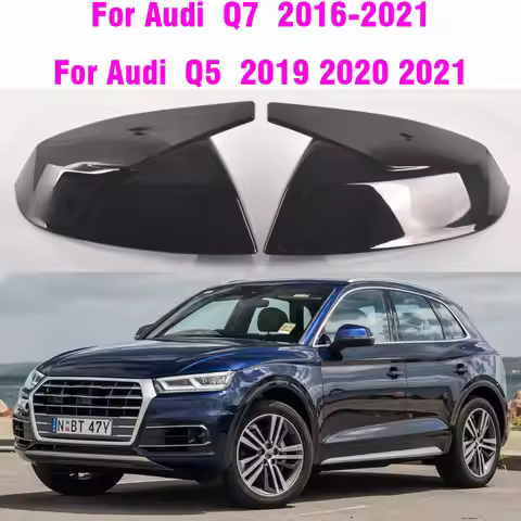 Gloss Black Replacement Mirror Cover Cap Shell For Audi Q5 Q5L SQ5 Q7 SQ7 FY 4M Sline 2016-2020