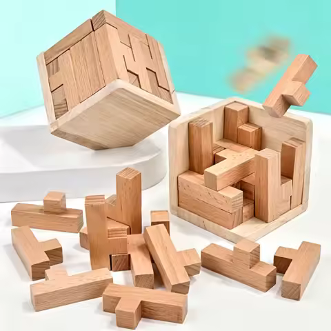 T Shaped Jigsaw Puzzle Logic Cube Wooden Brain Teasers for Kids Adults Mind Challenge Geometric Inte