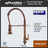 Pozzi x sgPlumbMart Brushed Rose Gold Pull Out Spring Spout Kitchen Sink Tap K8220R Cold Faucet Tap 
