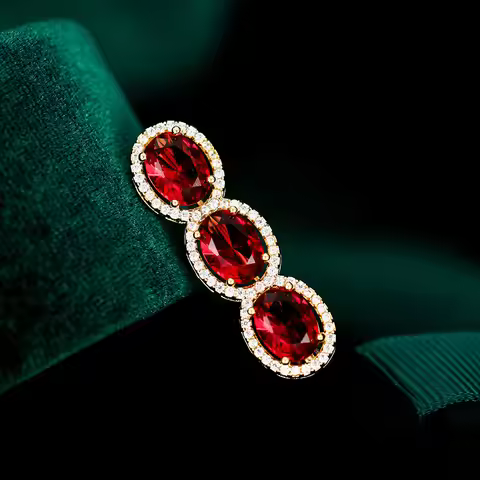SUYU Microinlaid Cubic Zirconia Triple Elliptical Brooch Small Mini Brooch Corsage