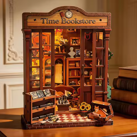 3d wooden puzzle for adults Eternal Time Library book nook with lights model kit dollhouse DIY minia
