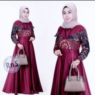 baju gamis wanita terbaru muslim / baju gamis batik kombinasi polos - merah