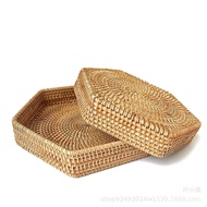 Tray Storage Basket Hexagonal Rattan Fruit Basket Woven Desktop Organizer Box Autumn Rattan Storage 