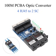 10M/100M Fiber Optic Media Converter 4 RJ45 to 2 SC A+B Optic Connector 1310nm/1550nm Ports PCBA Boa