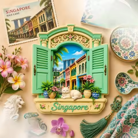 Haji Lane Window Cat Fridge Magnet - Charming 3D Singapore Souvenir Unique Southeast Asian Gift for 