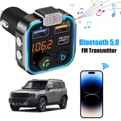 BT5.0 FM Transmitter 3 Ports Charging MP3 Player Receiver Type-C PD 30W QC3.0 Fast Charger Car Kit