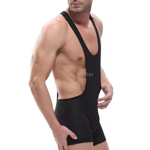Mens Wrestling Singlet Leotards Stretchy Breathable Eyelets Underwear Jumpsuit Bodysuit
