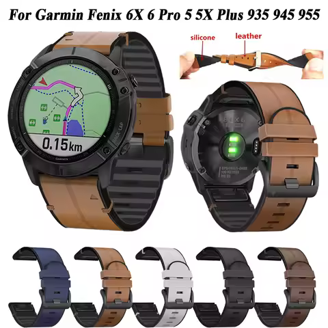 For Garmin Fenix 6 6X Pro Sapphire GPS 7 7X 5 5X Plus Strap Quick Release Leather Silicone Watch Ban