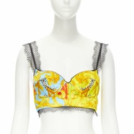 VERSACE Barocco Acanthus Pop print lace trim boned bustier bra top IT40 S