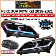 Perodua Myvi Gen3 Gen3 2018 - 2021 MK7 RGB Design Breathing Light Bar Projector Headlamp With Signal