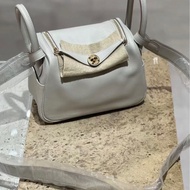 Hermes愛馬仕 mini lindy 80 珍珠灰 金扣 swift皮 y刻