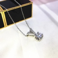 Women's Titanium Necklace Silver V White Round Stone PTK-52