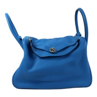 HERMES 【Hermes Fair】Clemence皮革Lindy 34銀扣手挽肩背兩用袋Bleu Zanzibar
