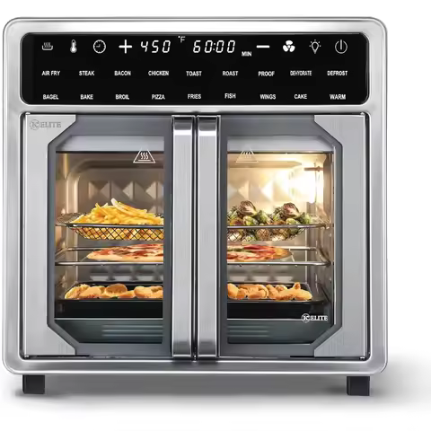 Kitchen Elite 16 Quart French Door Air Fryer Oven Family Size Countertop Convection Cooker with LED 