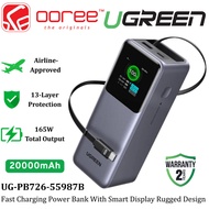 UGREEN PB726-55987B 20000MAH 165W FAST CHARGING POWER BANK WITH RETRACTABLE USB-C CABLE MULTI-PORT O
