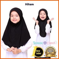 TUDUNG SEKOLAH AWNING SCUBA - HITAM Tudung Si Comel Tudung Sekolah Rendah Prasekolah Size XS-L