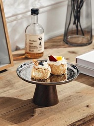 Others - 高腳托盤 | 相思木不銹鋼水果盤 | 銀色小蛋糕托盤 | 客廳收納盤首飾展示盤-【中號】蛋糕盤