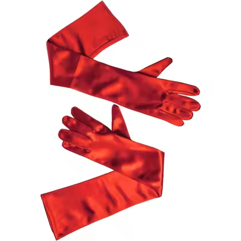 Long Red Satin Opera Gloves For Women, Mrs Claus, Cruella Deville, Red Riding Hood-Accessories for H