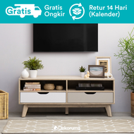 Dekoruma Isy Meja TV Minimalis Modern - Bufet TV Cabinet Kayu Olahan 2 Susun dengan Laci