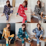 ??睡衣 Baju Tidur kain pyjamas satin Long Sleeve women female comfortable Sleepwear Casual Nightwear Quality lady Pajama