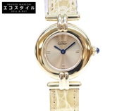 卡地亞 1994 W1000654 925 Must Coliseum Vermeil SM 金錶盤石英表皮錶帶 [二手]